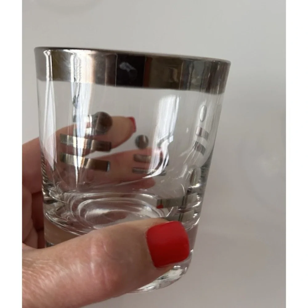 Vintage 1960 Metalyte Dorothy Thorpe Style Silver Dot Dash Rock Glass Set 7 MCM